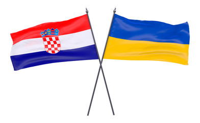 Croatia and Ukraine, two crossed flags isolated on white background. 3d image