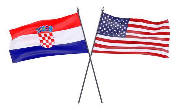 Croatia and USA, two crossed flags isolated on white background. 3d image