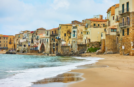 Old houses by the sea in Cefalu