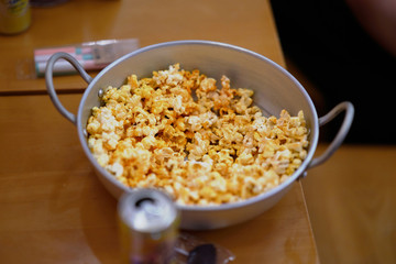 popcorn in aluminium bow on the table in the party