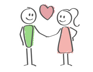 Stick Figure - love - man and woman holding hands - heart