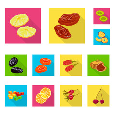 Vector illustration of fruit and dried  logo. Set of fruit and food  stock symbol for web.