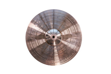 Drum plate, drum set on a white background, musical cymbals top view