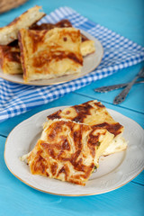 Su Boregi / Turkish Patty on wooden background