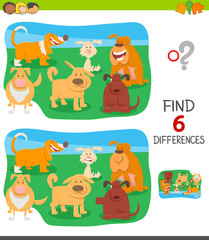 differences game with funny cartoon dogs