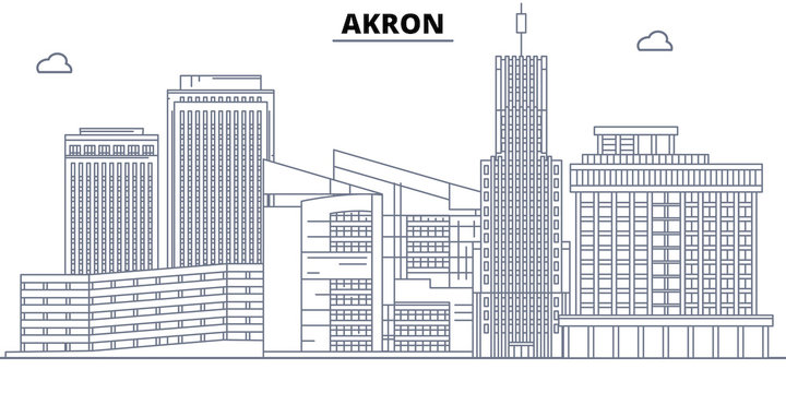 Akron , United States, Outline Travel Skyline Vector Illustration