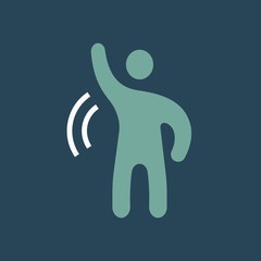 Silhouette icon man raises his right hand
