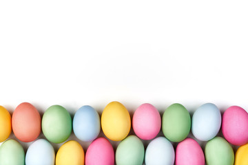 Easter holiday symbols colorful eggs background white and pattern colors