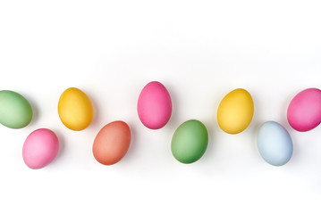 Easter holiday symbols colorful eggs background white and pattern colors