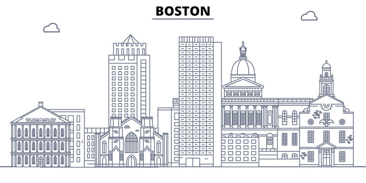 Boston,United States, flat landmarks vector illustration. Boston line city with famous travel sights, design skyline. 