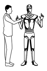 humanoid robot and businessman black and white