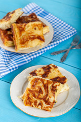 Su Boregi / Turkish Patty on wooden background