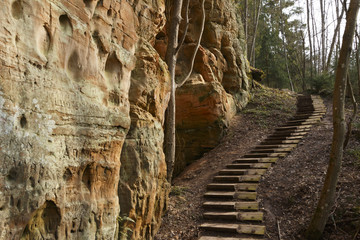 Fototapeta premium Sandstone rock wall with cave.