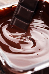 Melting chocolate, melted delicious chocolate for handmade praline icing confectionery