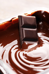 Melting chocolate, melted delicious chocolate for handmade praline icing confectionery