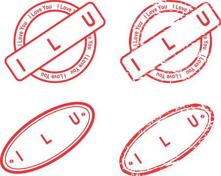 i love you ILU red stamp isoalted collection in vector format