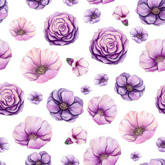 Seamless Pattern of Watercolor Wild Flowers