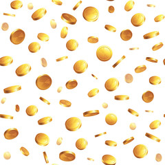 Seamless pattern with money - gold coins on white background. 