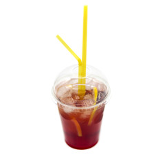 The red ice water ready to drink,On white background.