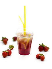 The red ice water ready to drink,On white background.