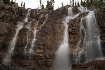 The top part of the Tangle Creek Waterfall just off the Icefield Parkway, Canada, long exposure to smooth out the water