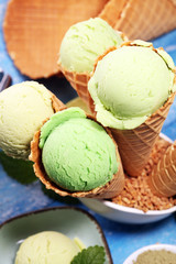 Green tea matcha mint ice cream with coconut milk.