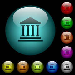 Bank office building icons in color illuminated glass buttons