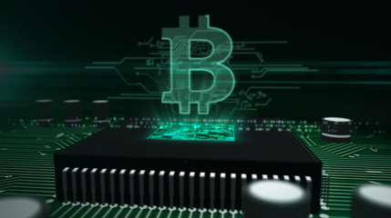 CPU on board with bitcoin hologram