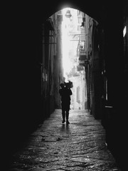 characteristic alley of Naples in the san gregorio armeno black and white