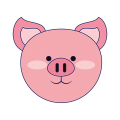 Pig cute animal head blue lines