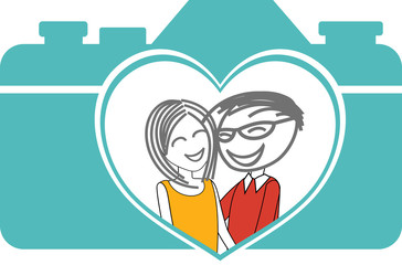 Portrait of a couple photographed with a heart-shaped lens