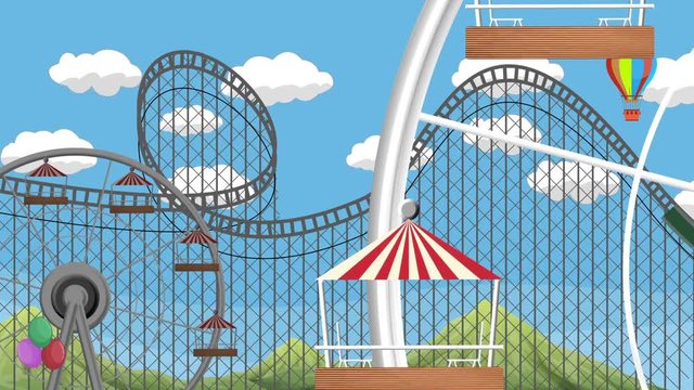 Amusement Park Giant Wheel and a Roller coaster