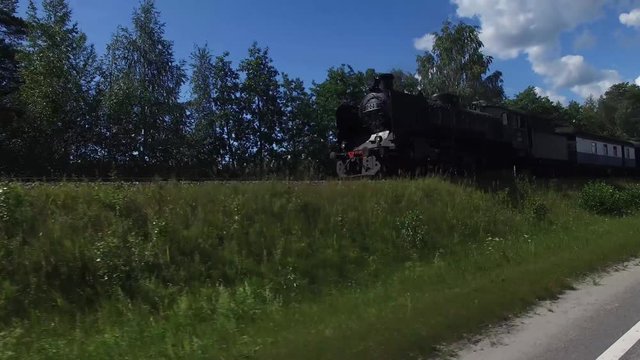 Steam Locomotive In Imatra, Finland Aerial footage 4K Finnish Steam Locomotive, Oass Hrl, # 1009,  the nickname in Finnish Ukko-Pekka (Hubby Pekka) - Pehr Evlnd Svinhufvud was the third President of F