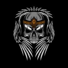 Skull head crown with wings vector illustration art, design for t-shirt and other - vector.