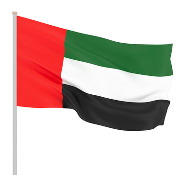 United Arab Emirates flag blowing in the wind. Background texture. 3d rendering, wave - Illustration. Isolated on white.
