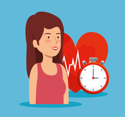 health woman with heartbeat and chronometer balance