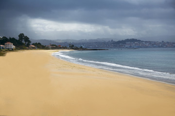 Empty Beach, Atlantic Ocean and Stormy Sky, City View