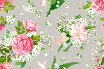 Seamless pattern with rose flowers