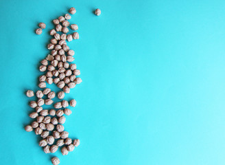 Сhickpeas peas vegan blue food background groats