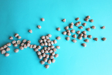 Сhickpeas peas vegan blue food background groats