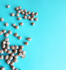 Сhickpeas peas vegan blue food background groats