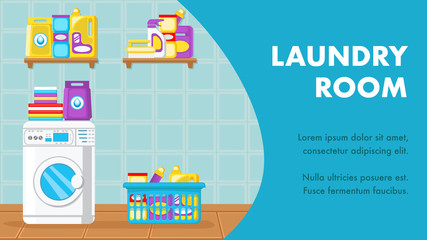 Fototapeta na wymiar Laundry Room Banner Vector Layout with Text Space