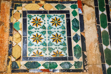 Floor tiles in Mausoleum of Sidi Sahab, commonly known as the Mosque of the Barber in Kairouan ancient city in Tunisia