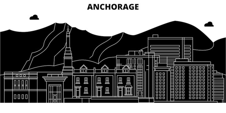 Anchorage , United States, outline travel skyline vector illustration 