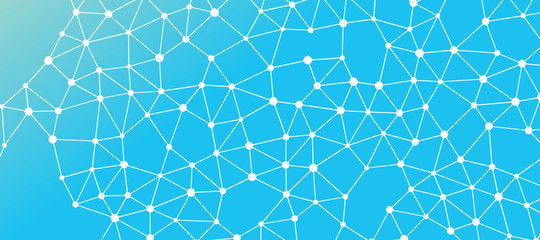 Abstrakt verbundene Punkte auf mehrfarbigem Hintergrund, technisch abstrakter Hintergrund. Technologiekonzept, LowPoly, Polygone, Dreiecke, Netzwerk, Soziales Netzwerk, IOT, Internet