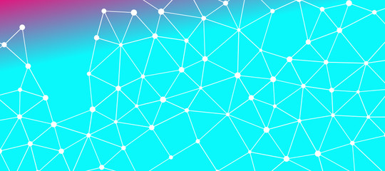 Abstrakt verbundene Punkte auf mehrfarbigem Hintergrund, technisch abstrakter Hintergrund. Technologiekonzept, LowPoly, Polygone, Dreiecke, Netzwerk, Soziales Netzwerk, IOT, Internet