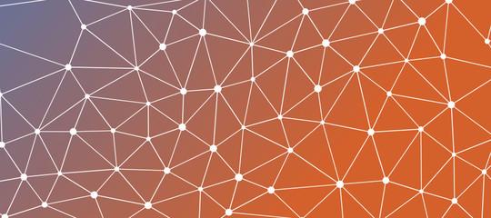 Abstrakt verbundene Punkte auf farbigem Hintergrund, technisch abstrakter Hintergrund. Technologiekonzept, LowPoly, Polygone, Dreiecke, Netzwerk, Soziales Netzwerk, IOT, Internet