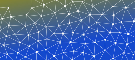 Abstrakt verbundene Punkte auf farbigem Hintergrund, technisch abstrakter Hintergrund. Technologiekonzept, LowPoly, Polygone, Dreiecke, Netzwerk, Soziales Netzwerk, IOT, Internet