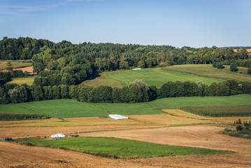 Fototapeta na wymiar Landscape in Strysza Buda village in Kartuzy County, Kashubia Lakeland in Pomeranian Voivodeship, Poland