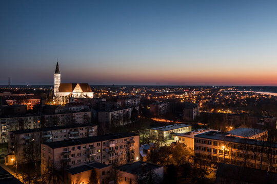 Siauliai, Lithuania Cathedral of Saints Peter and Paul and skyline.